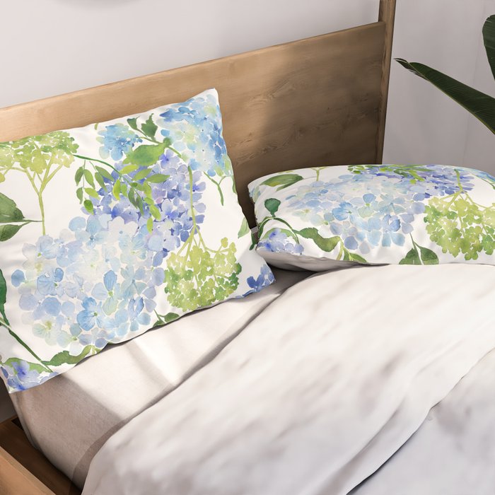Blue Hydrangea Flowers Pillow Sham Gallery Image 2