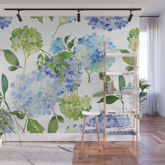 Blue Hydrangea Flowers Wall Mural Gallery Image 1
