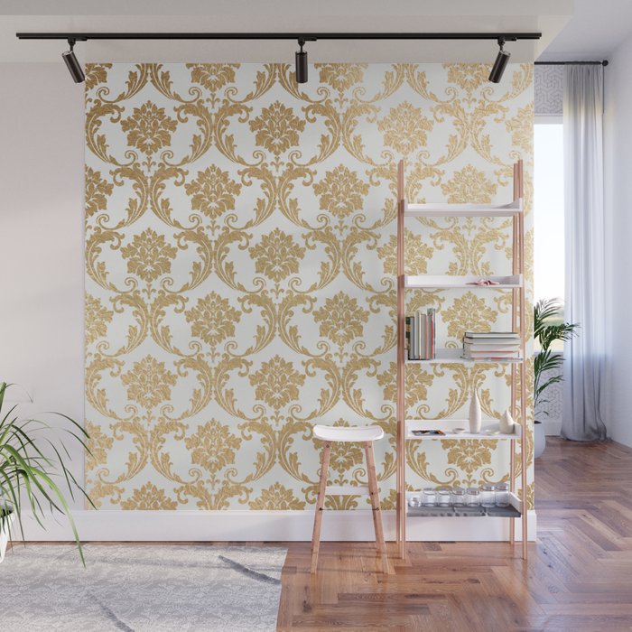 Gold swirls damask #4 Wall Mural Gallery Image 1