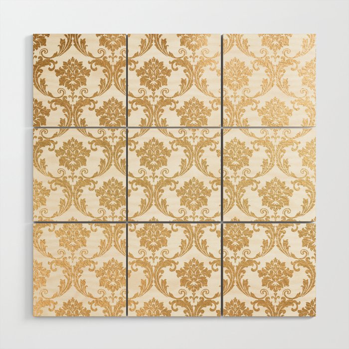 Gold swirls damask #4 Wood Wall Art Gallery Image 1