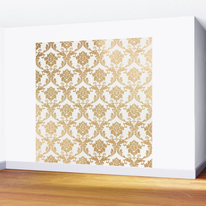 Gold swirls damask #4 Wall Mural Gallery Image 2