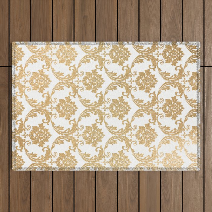 Gold swirls damask #4 Outdoor Rug Gallery Image 1