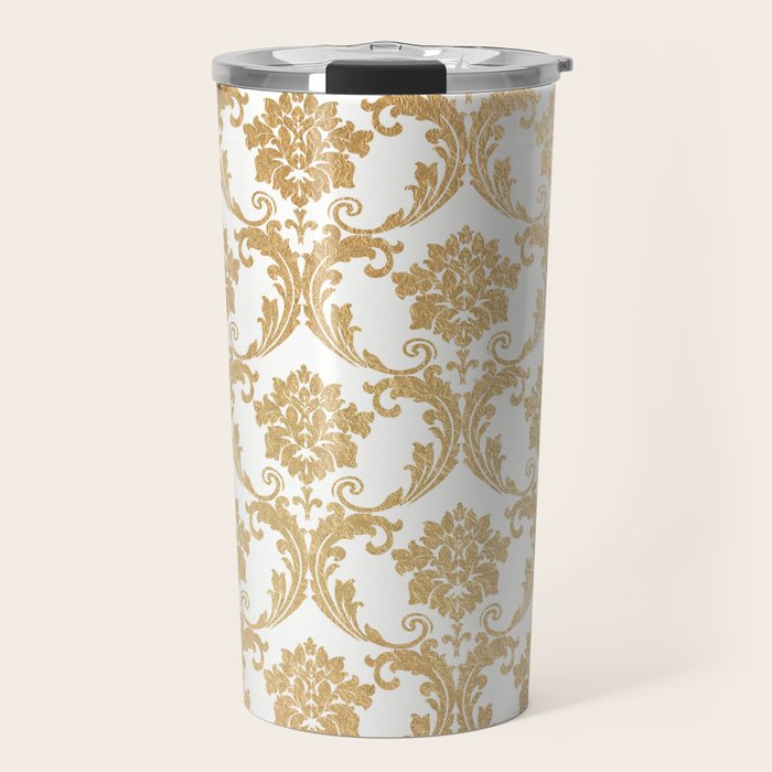 Gold swirls damask #4 Travel Mug Gallery Image 1