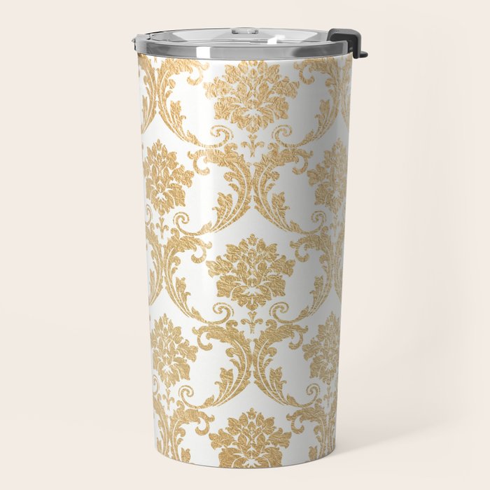 Gold swirls damask #4 Travel Mug Gallery Image 2