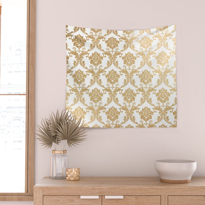 Gold swirls damask #4 Wall Tapestry Gallery Image 2