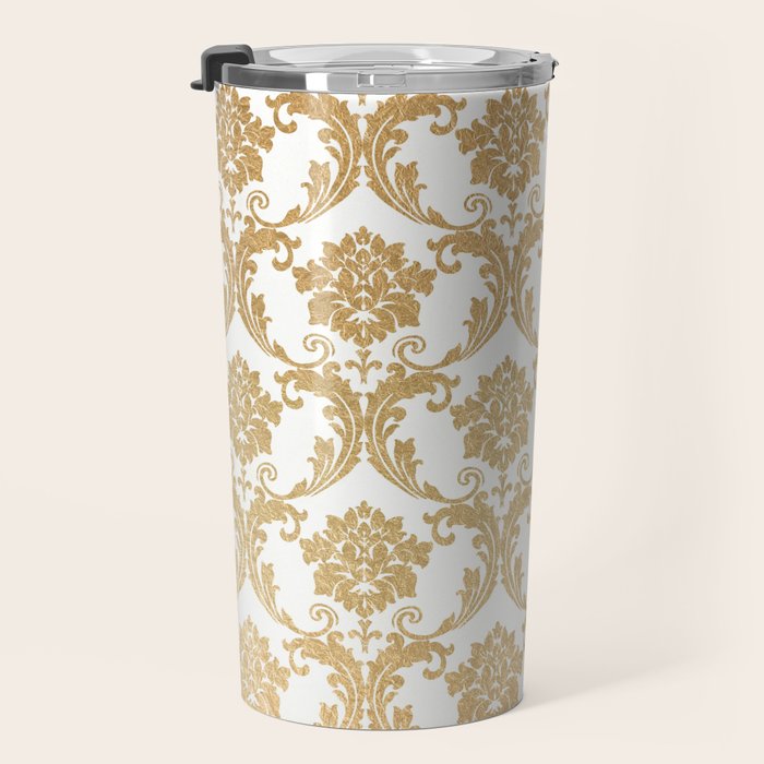 Gold swirls damask #4 Travel Mug Gallery Image 3