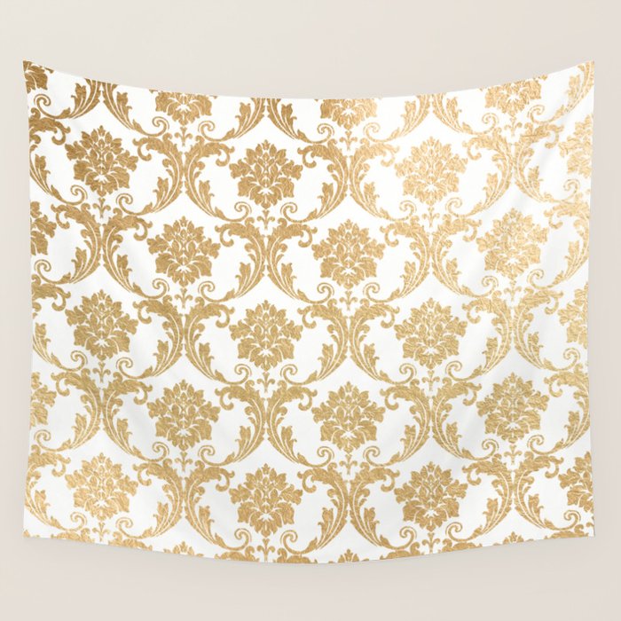 Gold swirls damask #4 Wall Tapestry Gallery Image 1