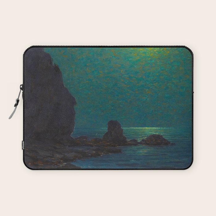 Granville Redmond Catalina Island Coast Under a Moonlit Sky Oil Painting Vintage American Art Laptop Sleeve Gallery Image 1