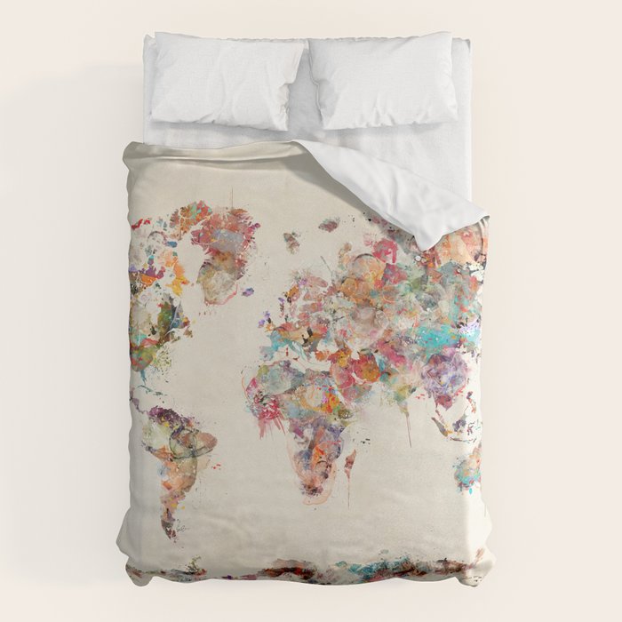 world map watercolor deux Duvet Cover Gallery Image 1