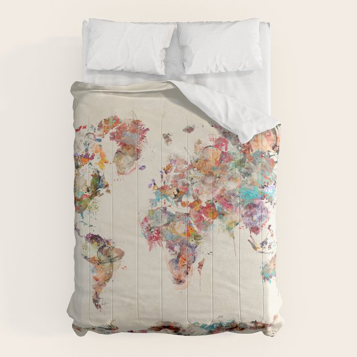 world map watercolor deux Comforter Gallery Image 6