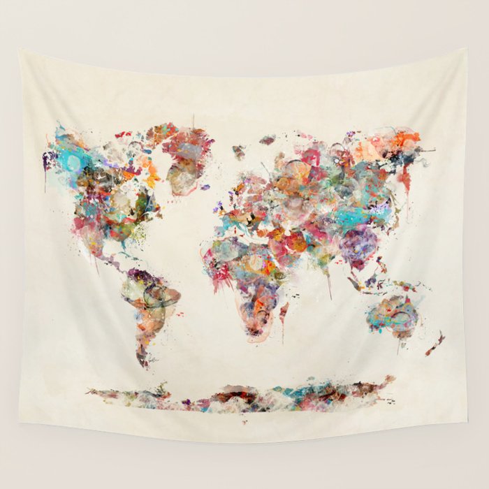 world map watercolor deux Wall Tapestry Gallery Image 4