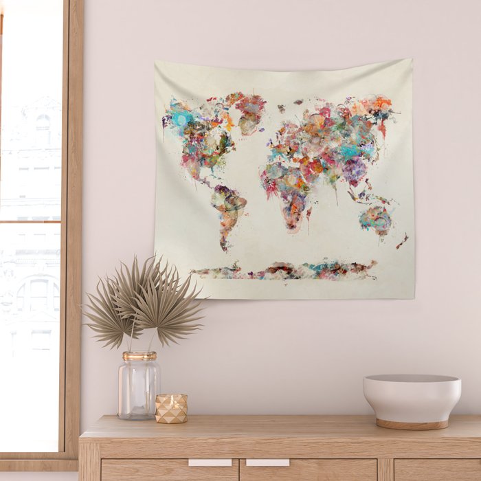 world map watercolor deux Wall Tapestry Gallery Image 2