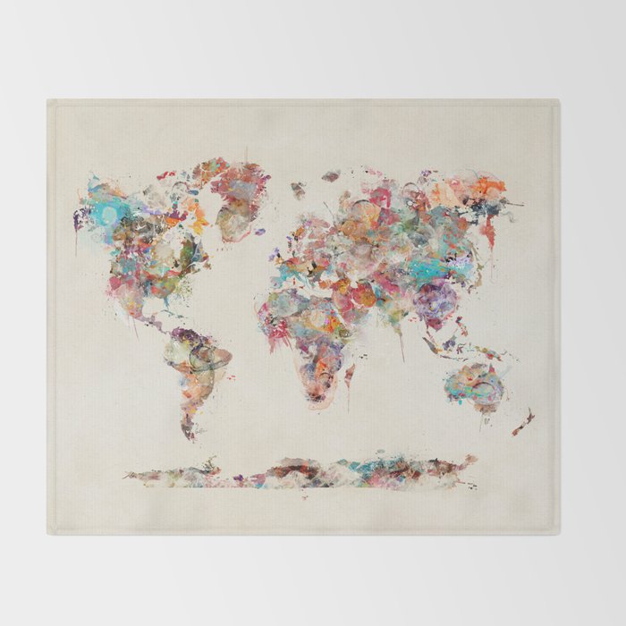 world map watercolor deux Throw Blanket Gallery Image 2