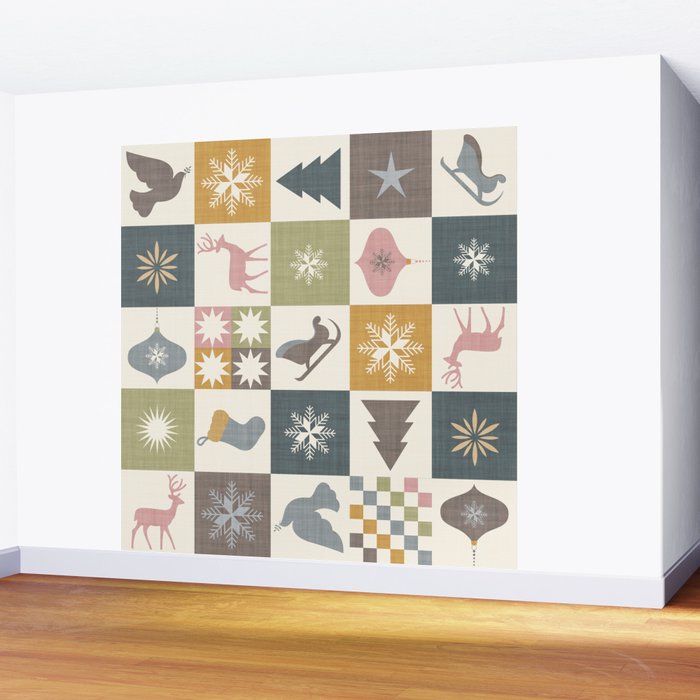 Retro Ditsy Holiday Icon Chequered Pattern - Earthy country style  Wall Mural Gallery Image 2