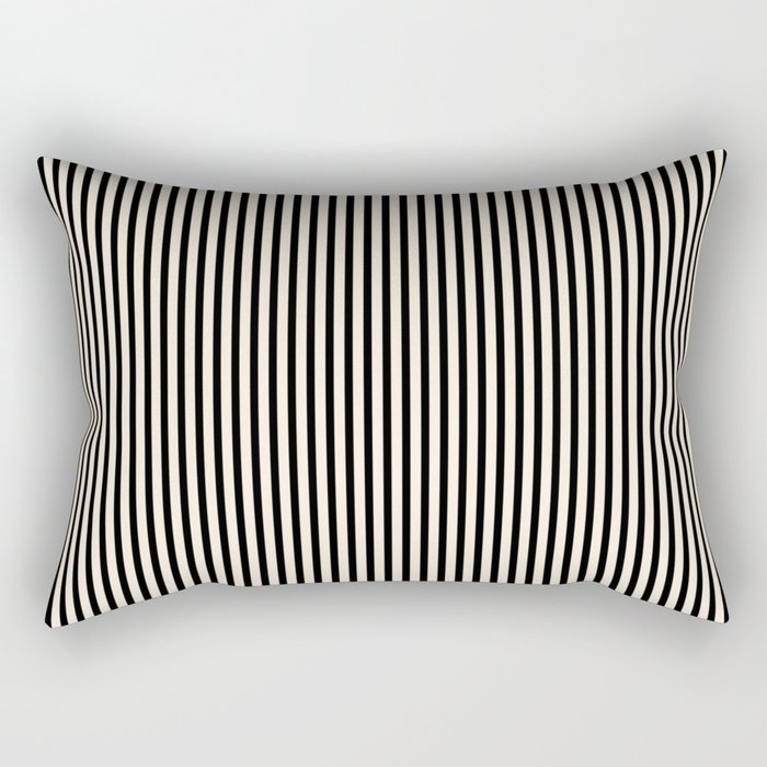 Ultra Fine Stripes Vertical Minimalist Pattern in Black and Almond Cream Rectangular Pillow Gallery Image 2