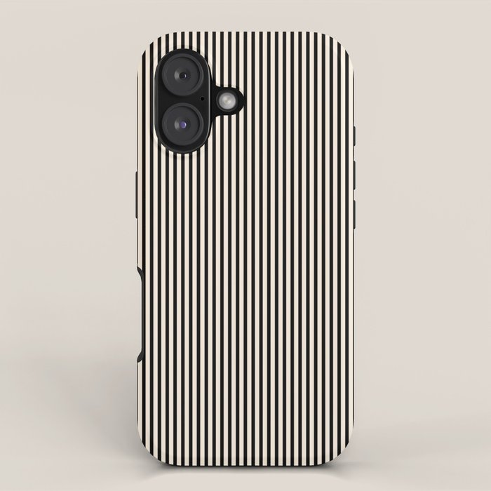 Ultra Fine Stripes Vertical Minimalist Pattern in Black and Almond Cream iPhone Case Gallery Image 1