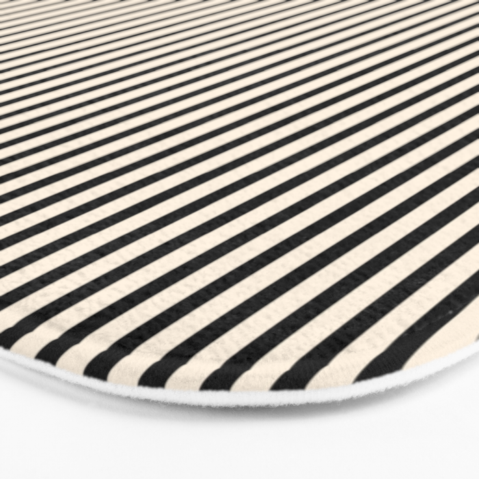 Ultra Fine Stripes Vertical Minimalist Pattern in Black and Almond Cream Bath Mat Gallery Image 3