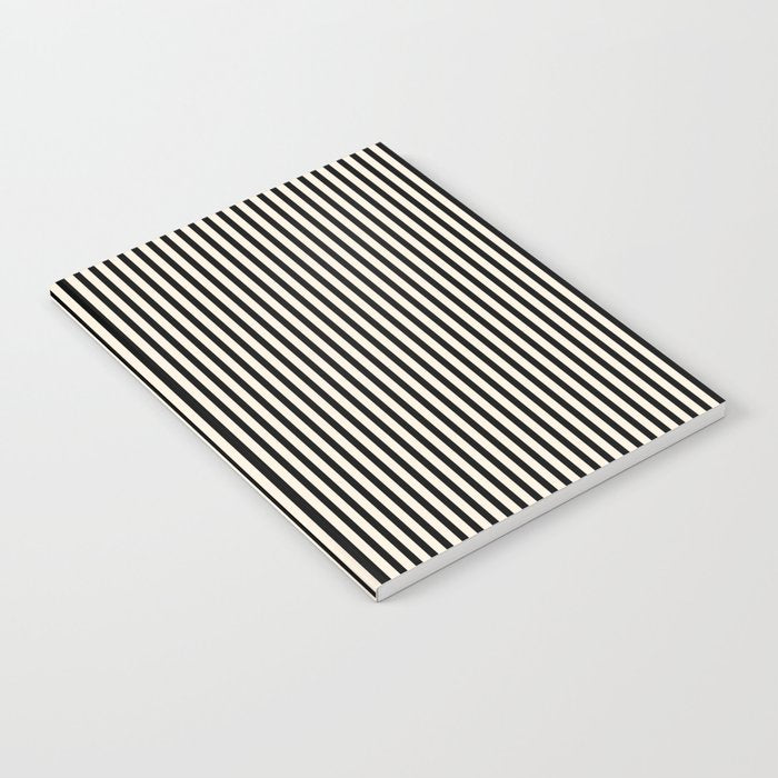 Ultra Fine Stripes Vertical Minimalist Pattern in Black and Almond Cream Notebook Gallery Image 1