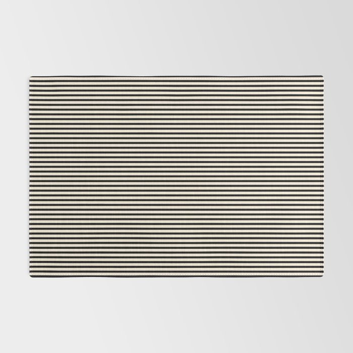 Ultra Fine Stripes Vertical Minimalist Pattern in Black and Almond Cream Rug Gallery Image 2