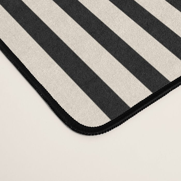 Ultra Fine Stripes Vertical Minimalist Pattern in Black and Almond Cream Desk Mat Gallery Image 4