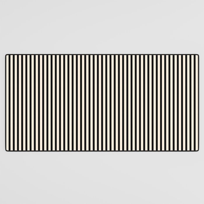 Ultra Fine Stripes Vertical Minimalist Pattern in Black and Almond Cream Desk Mat Gallery Image 3