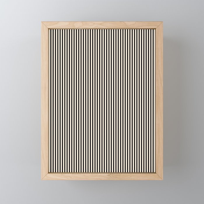 Ultra Fine Stripes Vertical Minimalist Pattern in Black and Almond Cream Mini Art Print Gallery Image 1