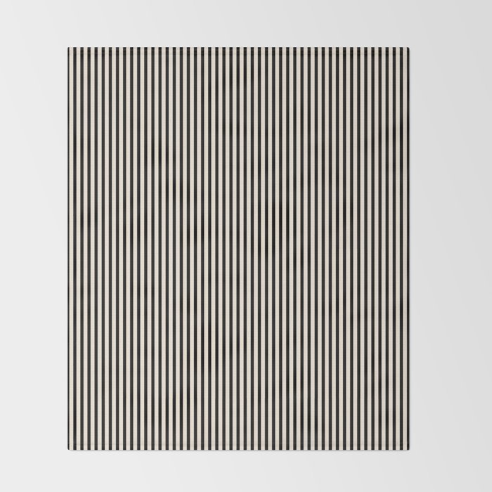 Ultra Fine Stripes Vertical Minimalist Pattern in Black and Almond Cream Throw Blanket Gallery Image 2