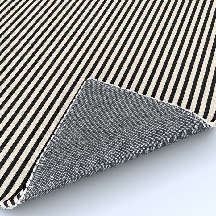Ultra Fine Stripes Vertical Minimalist Pattern in Black and Almond Cream Rug Gallery Image 4