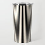 Ultra Fine Stripes Vertical Minimalist Pattern in Black and Almond Cream Travel Mug Gallery Image 1
