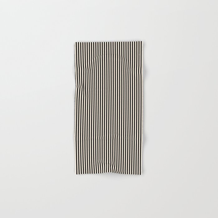 Ultra Fine Stripes Vertical Minimalist Pattern in Black and Almond Cream Bath Towel Gallery Image 1