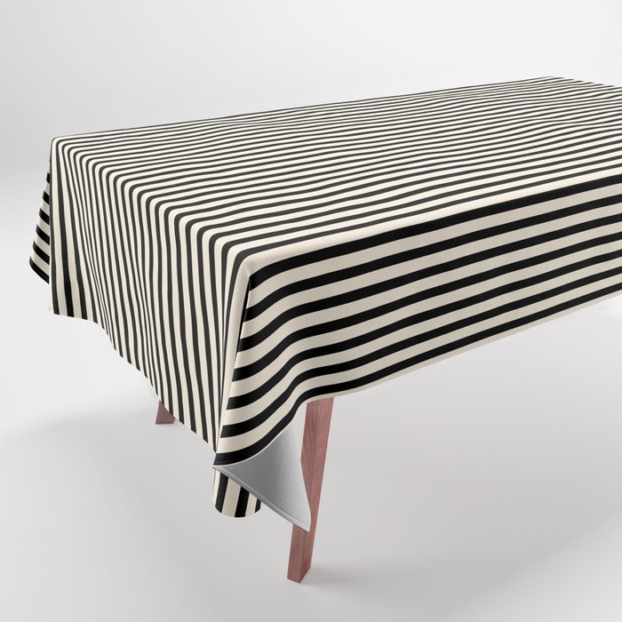 Ultra Fine Stripes Vertical Minimalist Pattern in Black and Almond Cream Tablecloth Gallery Image 1