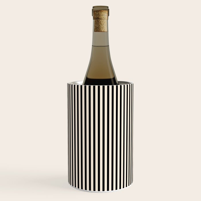 Ultra Fine Stripes Vertical Minimalist Pattern in Black and Almond Cream Wine Chiller Gallery Image 2