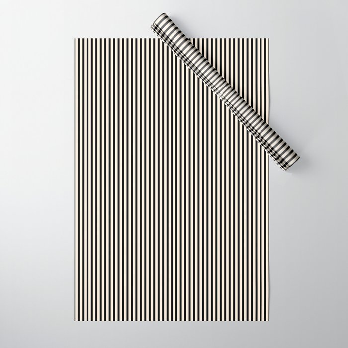 Ultra Fine Stripes Vertical Minimalist Pattern in Black and Almond Cream Wrapping Paper Gallery Image 1