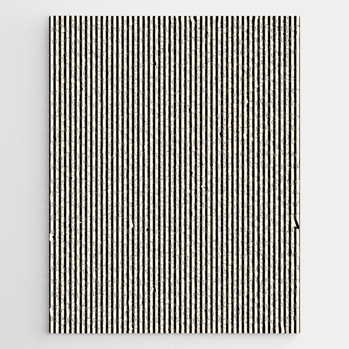 Ultra Fine Stripes Vertical Minimalist Pattern in Black and Almond Cream Jigsaw Puzzle Gallery Image 1