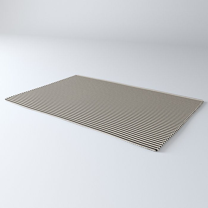 Ultra Fine Stripes Vertical Minimalist Pattern in Black and Almond Cream Rug Gallery Image 3