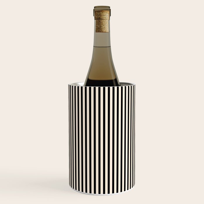 Ultra Fine Stripes Vertical Minimalist Pattern in Black and Almond Cream Wine Chiller Gallery Image 3