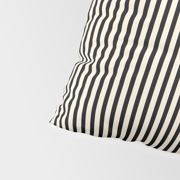 Ultra Fine Stripes Vertical Minimalist Pattern in Black and Almond Cream Pillow Sham Gallery Image 4