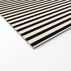 Ultra Fine Stripes Vertical Minimalist Pattern in Black and Almond Cream Welcome Mat Gallery Image 2