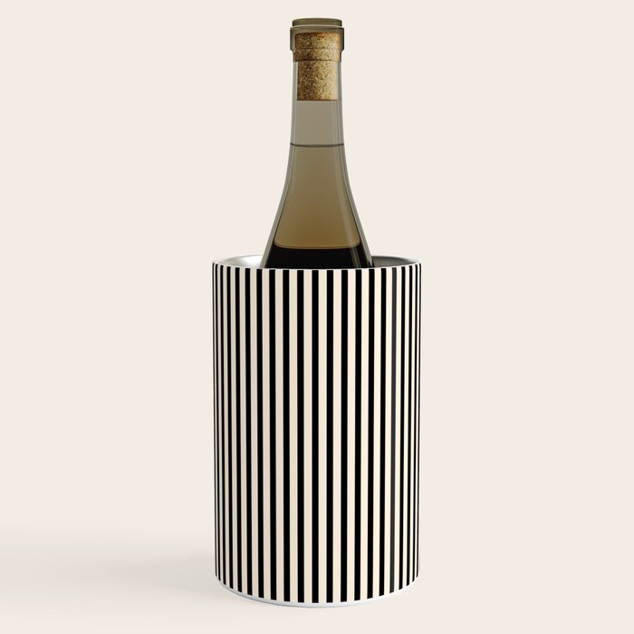 Ultra Fine Stripes Vertical Minimalist Pattern in Black and Almond Cream Wine Chiller Gallery Image 1