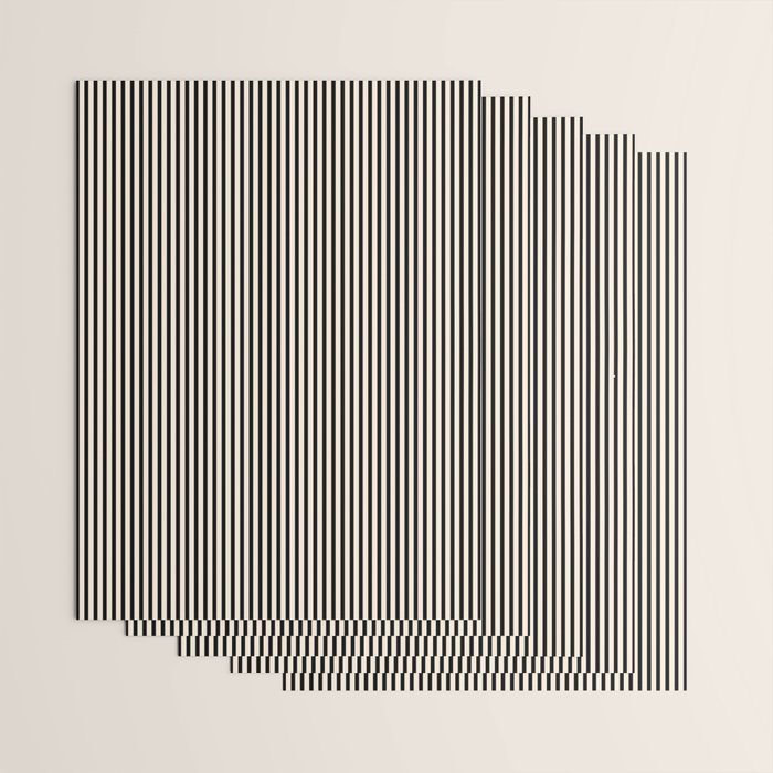 Ultra Fine Stripes Vertical Minimalist Pattern in Black and Almond Cream Wrapping Paper Gallery Image 3