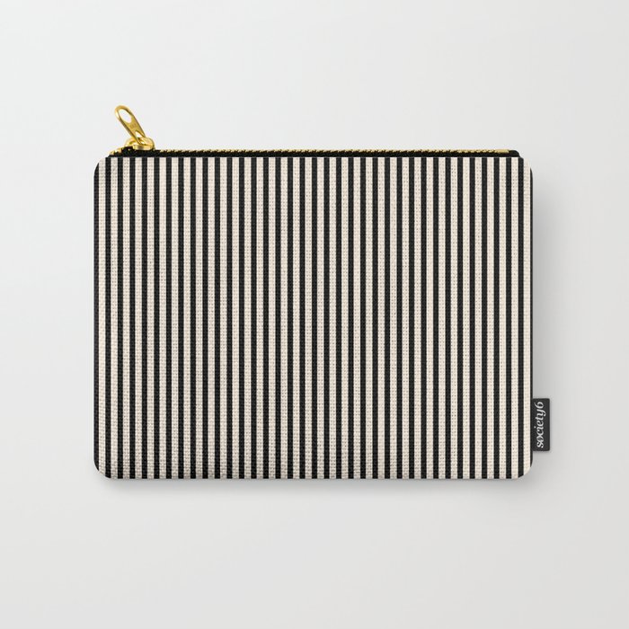 Ultra Fine Stripes Vertical Minimalist Pattern in Black and Almond Cream Carry All Pouch Gallery Image 1