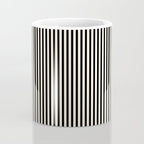 Ultra Fine Stripes Vertical Minimalist Pattern in Black and Almond Cream Coffee Mug Gallery Image 4