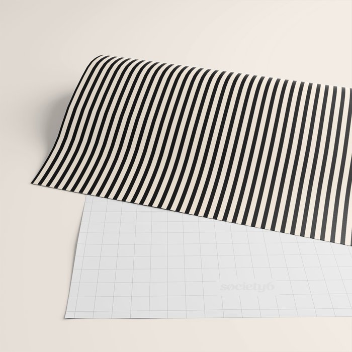 Ultra Fine Stripes Vertical Minimalist Pattern in Black and Almond Cream Wrapping Paper Gallery Image 2