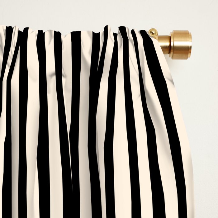 Ultra Fine Stripes Vertical Minimalist Pattern in Black and Almond Cream Window Curtain Gallery Image 2