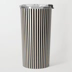 Ultra Fine Stripes Vertical Minimalist Pattern in Black and Almond Cream Travel Mug Gallery Image 2