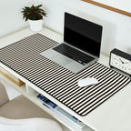 Ultra Fine Stripes Vertical Minimalist Pattern in Black and Almond Cream Desk Mat Gallery Image 2