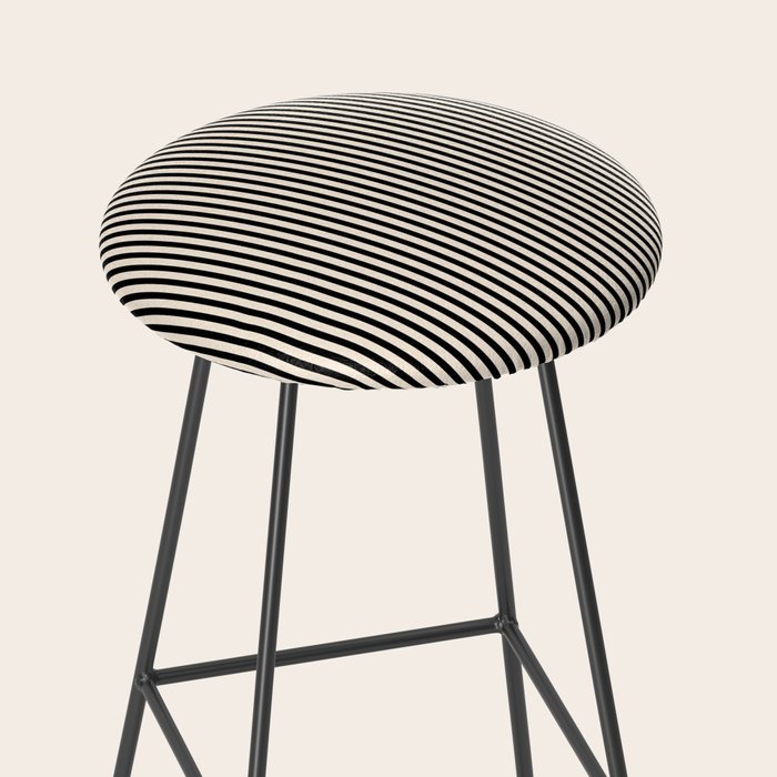 Ultra Fine Stripes Vertical Minimalist Pattern in Black and Almond Cream Stool Gallery Image 2