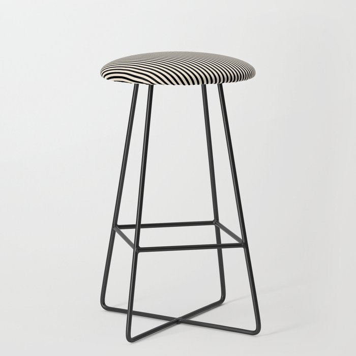 Ultra Fine Stripes Vertical Minimalist Pattern in Black and Almond Cream Stool Gallery Image 1