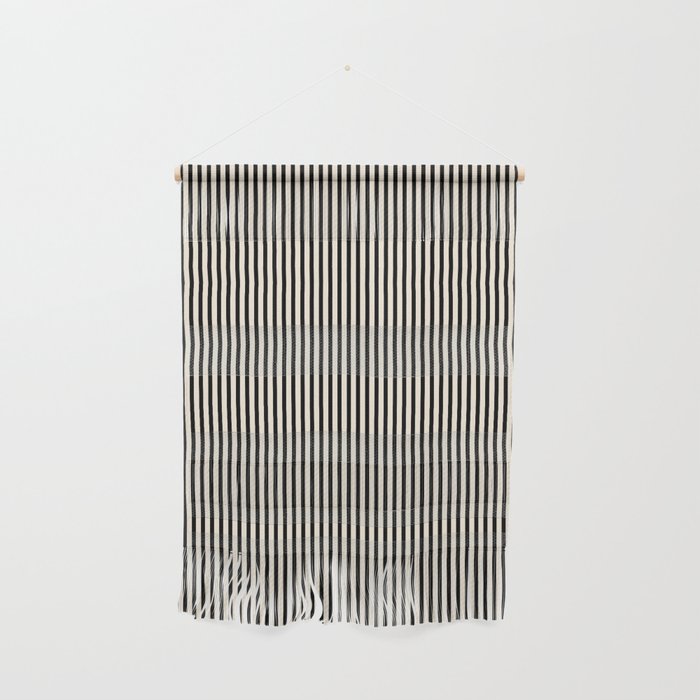 Ultra Fine Stripes Vertical Minimalist Pattern in Black and Almond Cream Wall Hanging Gallery Image 1