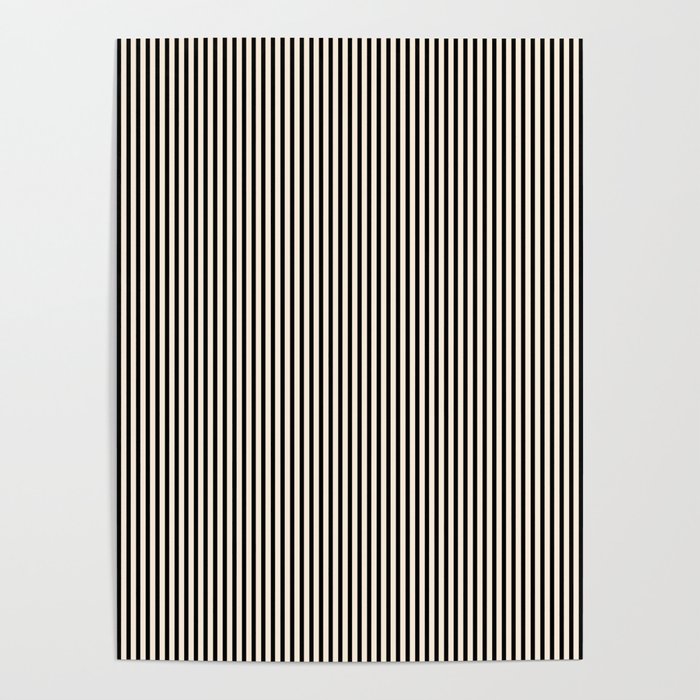 Ultra Fine Stripes Vertical Minimalist Pattern in Black and Almond Cream Poster Gallery Image 1